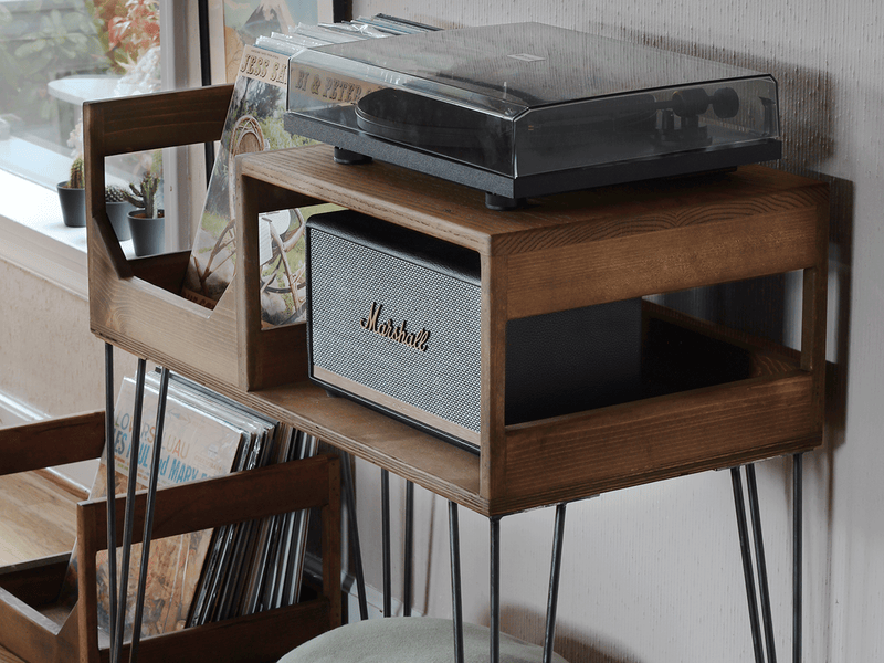 The Tall Boy Turntable Station: Record Player Stand With Vinyl WickerWoodWorks