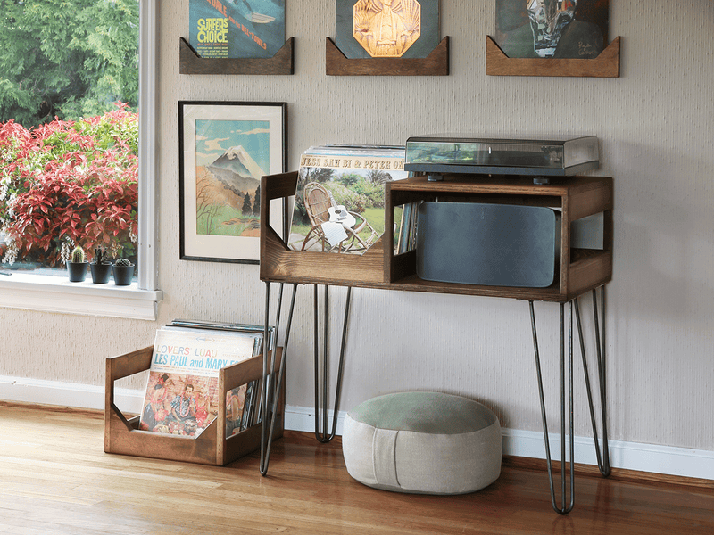 The Tall Boy Turntable Station: Record Player Stand With Vinyl WickerWoodWorks