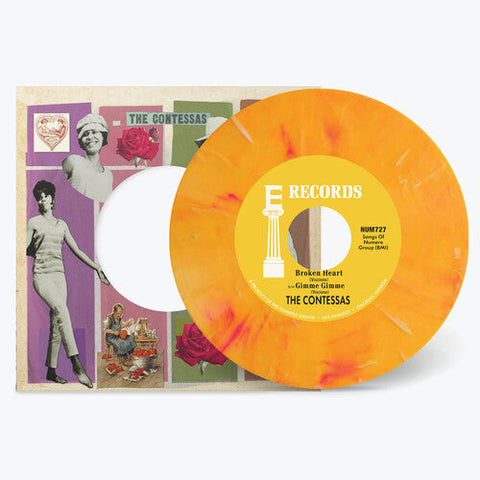 The Contessas - Broken Heart B/w Gimme Gimme - Peach/white Marble (Vinyl LP)