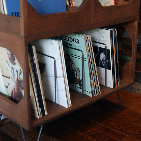 Walnut Vinyl Storage Record Player Stand, Solid Wood On Minimalist