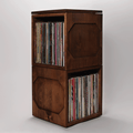 Stackable solid wood vinyl record storage cubes holding 12 inch LPs