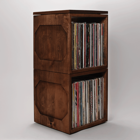 Solid maple record storage cube with interchangeable solid oak top