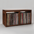 Modular vinyl record storage cubes in solid maple with solid oak tops by WickerWoodWorks