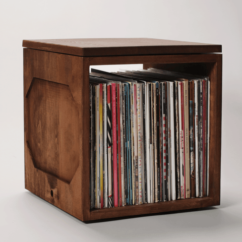 WickerWoodWorks modular LP storage cubes, handmade in Portland, Oregon