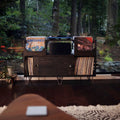 The Irving Turntable station with sliding doors in ebony as the centerpiece to a mid century modern home