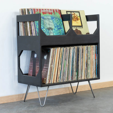 Rotating LP Storage Tower - 400 Records - Black